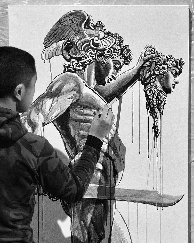 black  gray tattoo artist jun cha works across sculpture and painting in  his creations